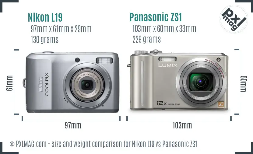 Nikon L19 vs Panasonic ZS1 size comparison