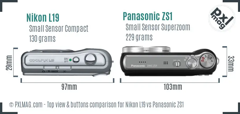 Nikon L19 vs Panasonic ZS1 top view buttons comparison