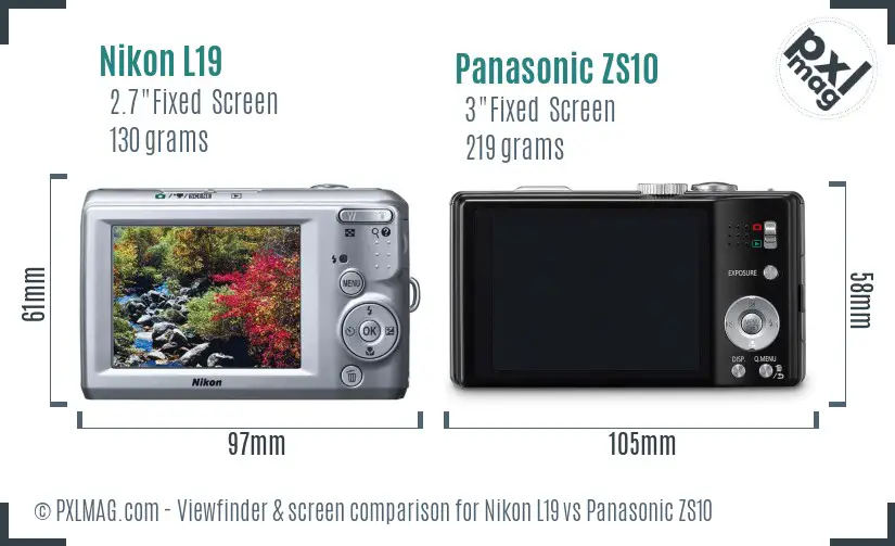 Nikon L19 vs Panasonic ZS10 Screen and Viewfinder comparison