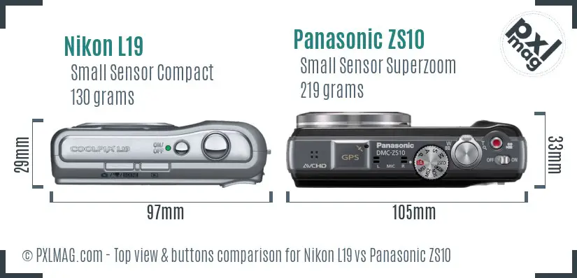 Nikon L19 vs Panasonic ZS10 top view buttons comparison