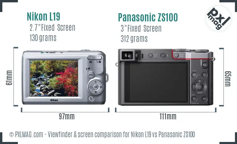 Nikon L19 vs Panasonic ZS100 Screen and Viewfinder comparison