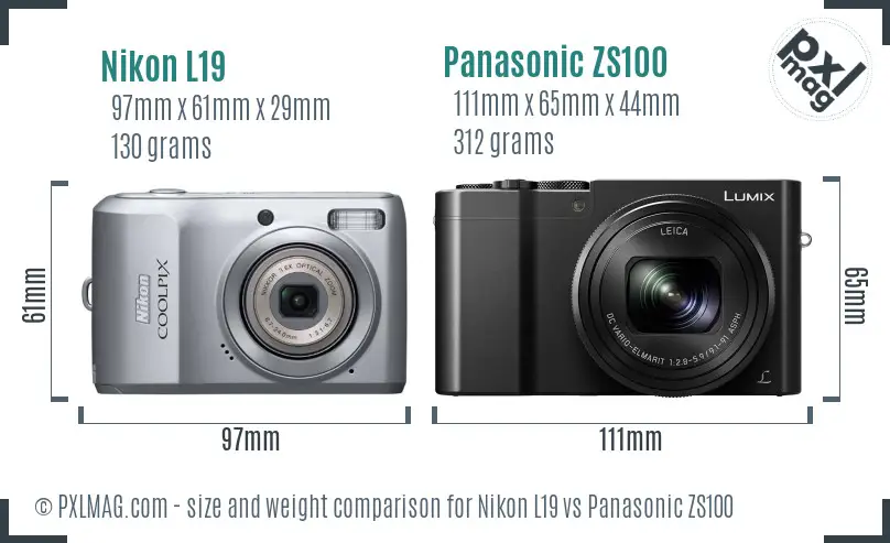 Nikon L19 vs Panasonic ZS100 size comparison