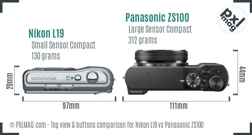 Nikon L19 vs Panasonic ZS100 top view buttons comparison
