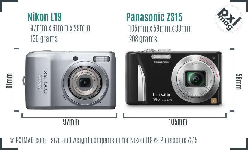 Nikon L19 vs Panasonic ZS15 size comparison