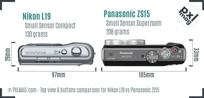 Nikon L19 vs Panasonic ZS15 top view buttons comparison