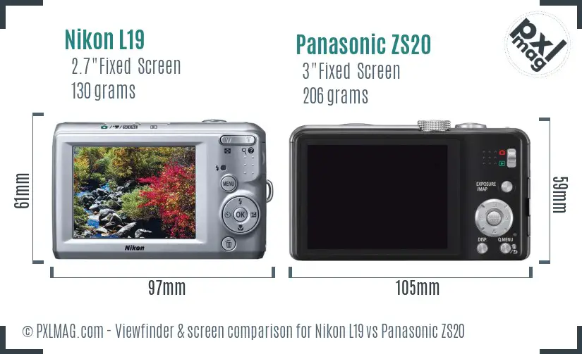 Nikon L19 vs Panasonic ZS20 Screen and Viewfinder comparison