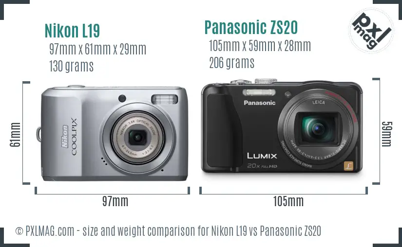 Nikon L19 vs Panasonic ZS20 size comparison