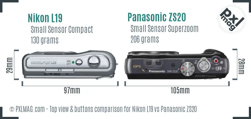 Nikon L19 vs Panasonic ZS20 top view buttons comparison