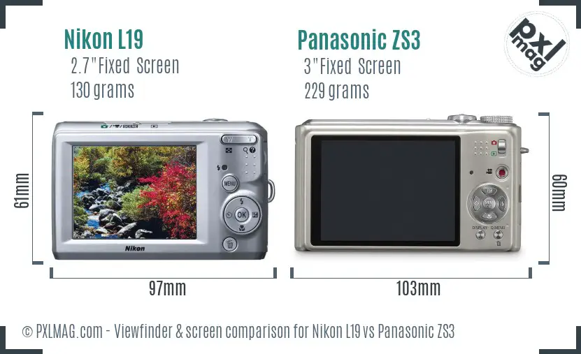 Nikon L19 vs Panasonic ZS3 Screen and Viewfinder comparison
