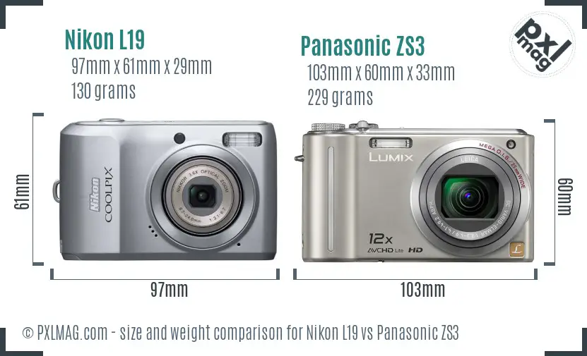 Nikon L19 vs Panasonic ZS3 size comparison