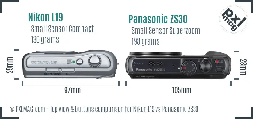 Nikon L19 vs Panasonic ZS30 top view buttons comparison Nikon L19 vs Panasonic ZS30 top view buttons comparison