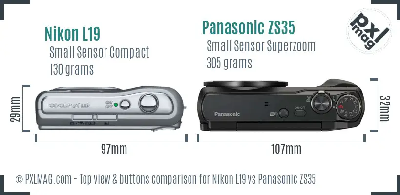 Nikon L19 vs Panasonic ZS35 top view buttons comparison Nikon L19 vs Panasonic ZS35 top view buttons comparison