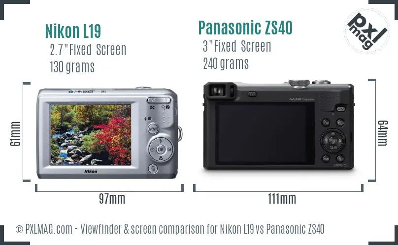 Nikon L19 vs Panasonic ZS40 Screen and Viewfinder comparison