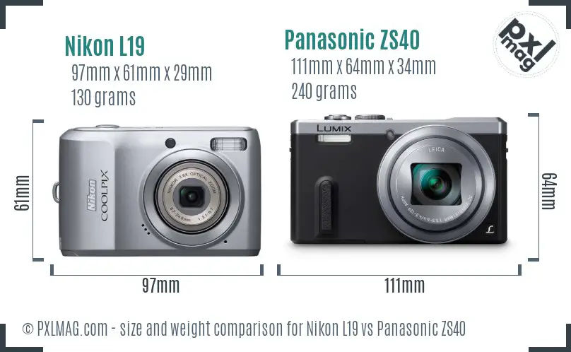 Nikon L19 vs Panasonic ZS40 size comparison