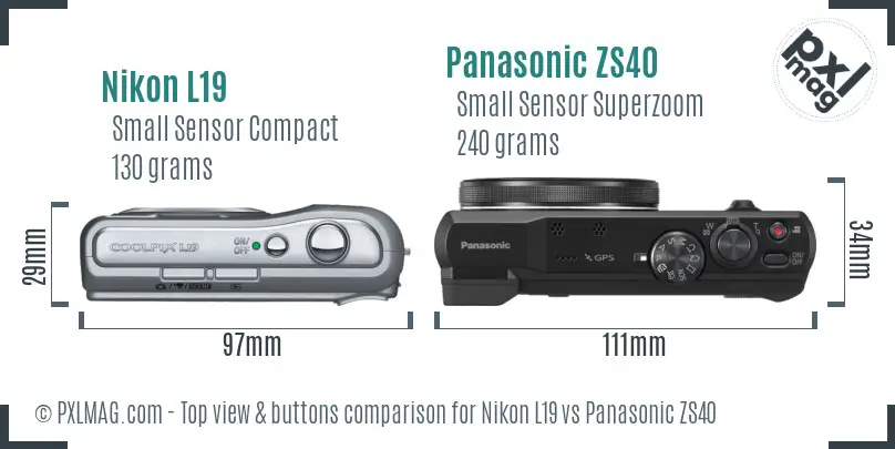 Nikon L19 vs Panasonic ZS40 top view buttons comparison