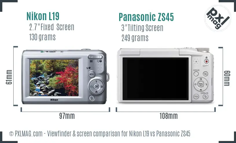 Nikon L19 vs Panasonic ZS45 Screen and Viewfinder comparison