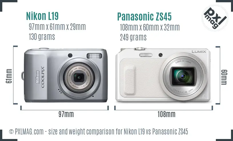 Nikon L19 vs Panasonic ZS45 size comparison