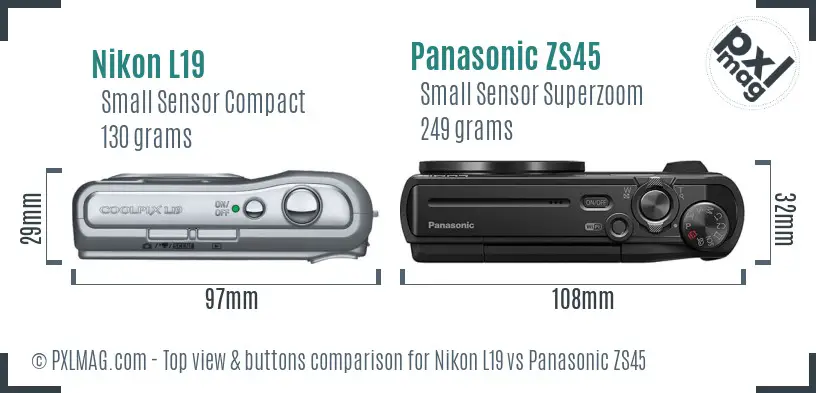 Nikon L19 vs Panasonic ZS45 top view buttons comparison
