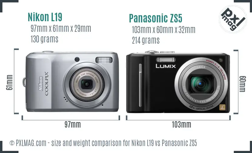 Nikon L19 vs Panasonic ZS5 size comparison