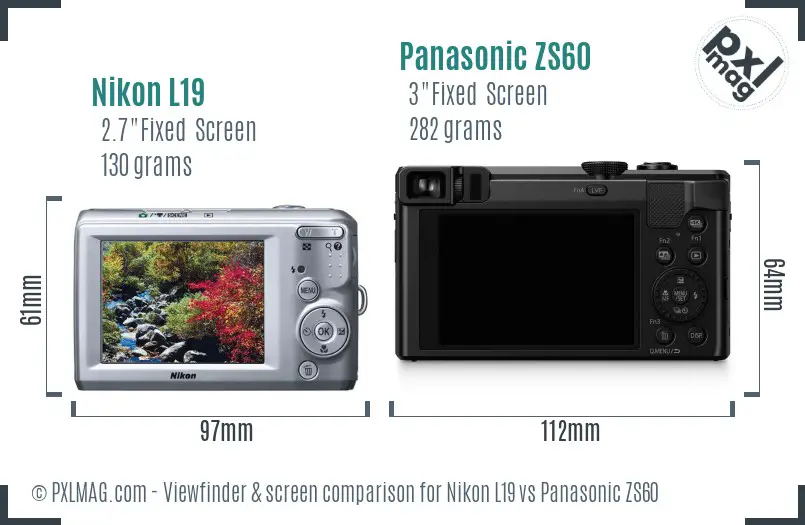 Nikon L19 vs Panasonic ZS60 Screen and Viewfinder comparison