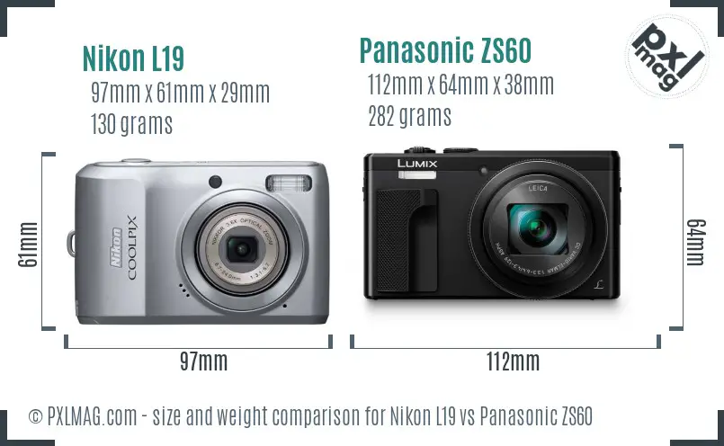 Nikon L19 vs Panasonic ZS60 size comparison