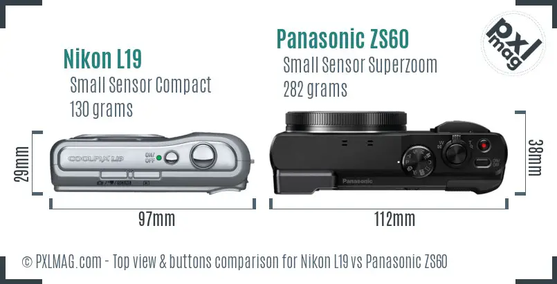 Nikon L19 vs Panasonic ZS60 top view buttons comparison