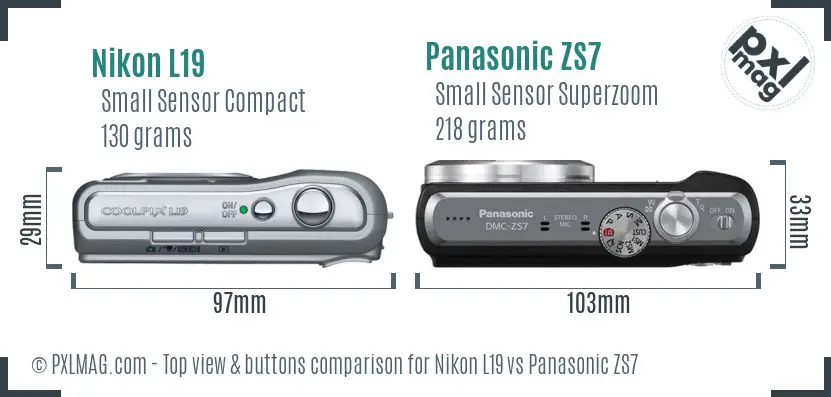 Nikon L19 vs Panasonic ZS7 top view buttons comparison