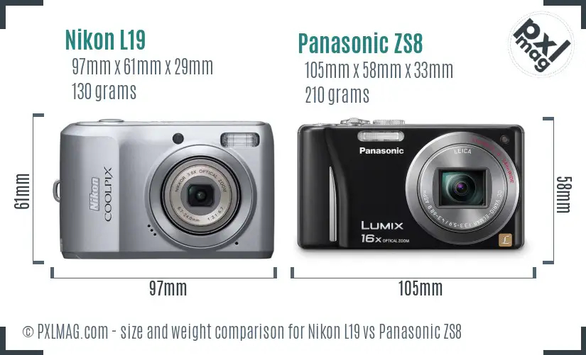 Nikon L19 vs Panasonic ZS8 size comparison