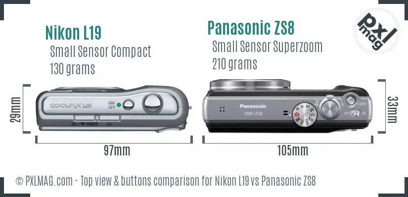 Nikon L19 vs Panasonic ZS8 top view buttons comparison