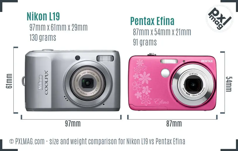 Nikon L19 vs Pentax Efina size comparison