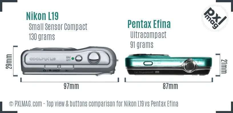 Nikon L19 vs Pentax Efina top view buttons comparison