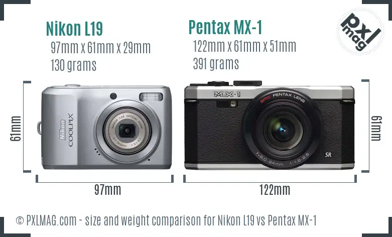 Nikon L19 vs Pentax MX-1 size comparison