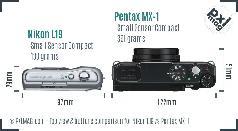 Nikon L19 vs Pentax MX-1 top view buttons comparison
