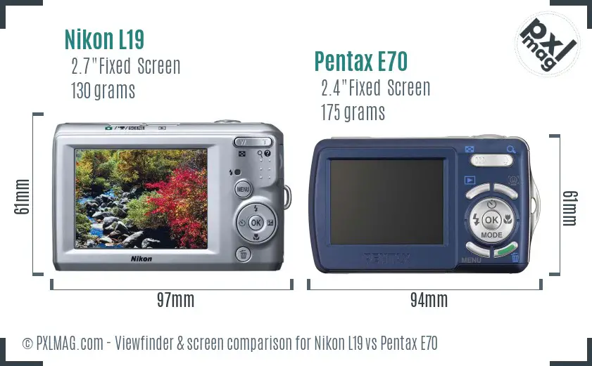 Nikon L19 vs Pentax E70 Screen and Viewfinder comparison Nikon L19 vs Pentax E70 Screen and Viewfinder comparison