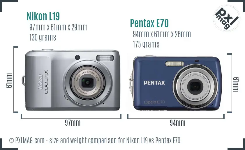 Nikon L19 vs Pentax E70 size comparison Nikon L19 vs Pentax E70 size comparison