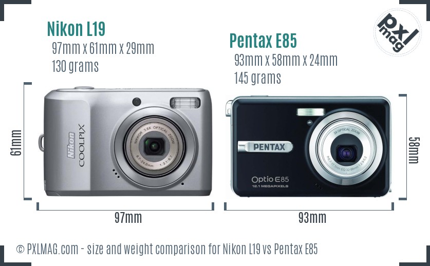Nikon L19 vs Pentax E85 size comparison