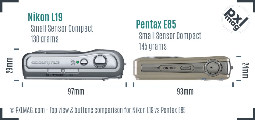 Nikon L19 vs Pentax E85 top view buttons comparison