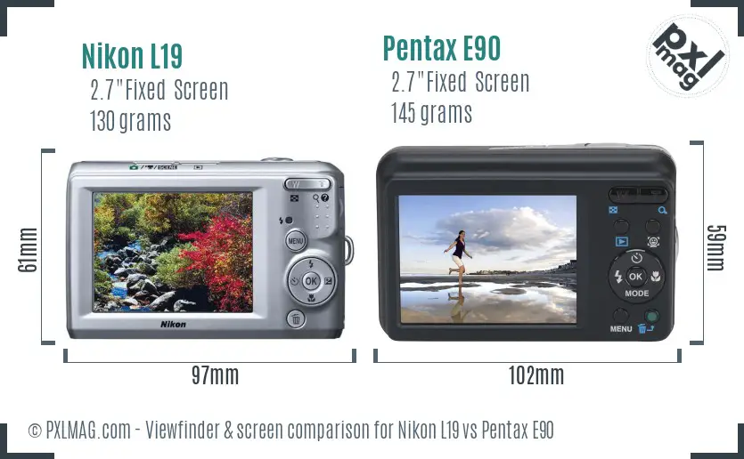 Nikon L19 vs Pentax E90 Screen and Viewfinder comparison