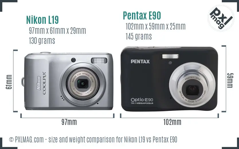 Nikon L19 vs Pentax E90 size comparison