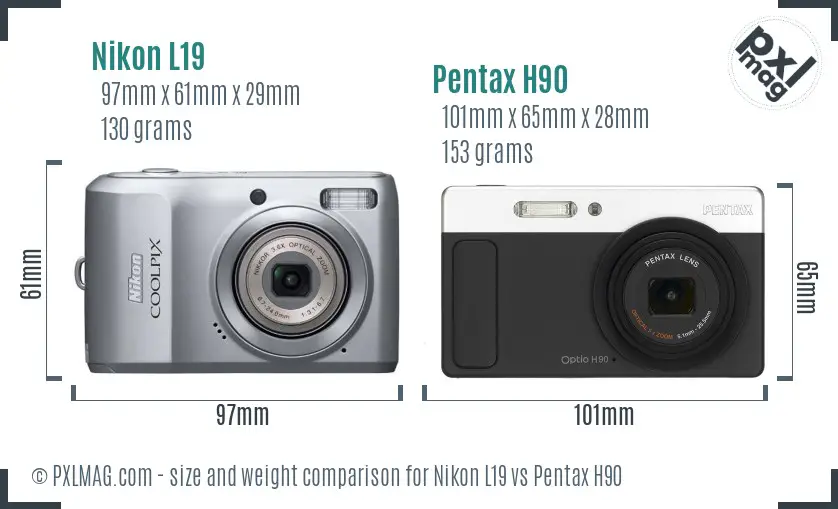 Nikon L19 vs Pentax H90 size comparison