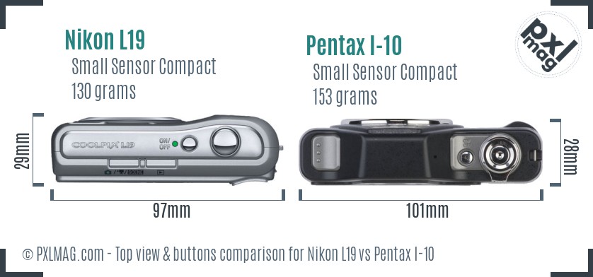 Nikon L19 vs Pentax I-10 top view buttons comparison