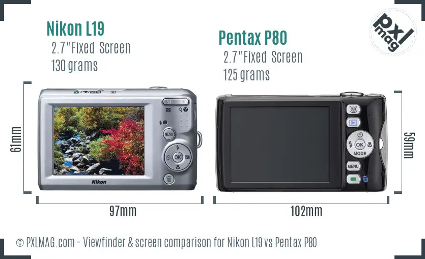 Nikon L19 vs Pentax P80 Screen and Viewfinder comparison