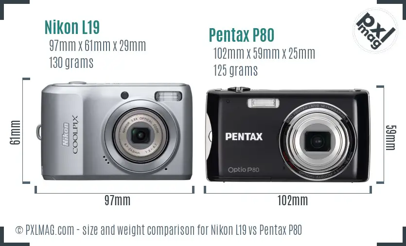 Nikon L19 vs Pentax P80 size comparison