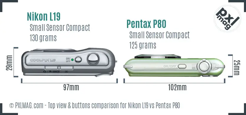 Nikon L19 vs Pentax P80 top view buttons comparison