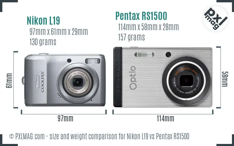 Nikon L19 vs Pentax RS1500 size comparison Nikon L19 vs Pentax RS1500 size comparison