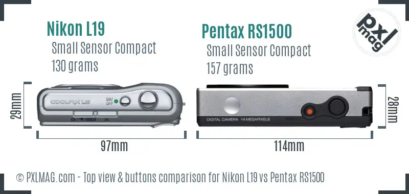 Nikon L19 vs Pentax RS1500 top view buttons comparison Nikon L19 vs Pentax RS1500 top view buttons comparison