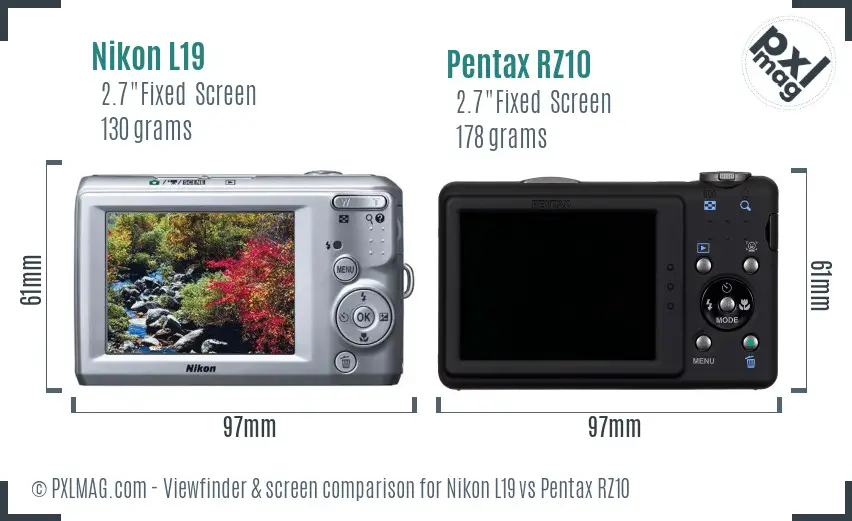 Nikon L19 vs Pentax RZ10 Screen and Viewfinder comparison Nikon L19 vs Pentax RZ10 Screen and Viewfinder comparison