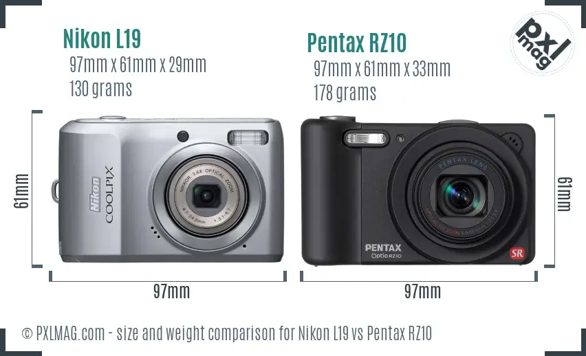 Nikon L19 vs Pentax RZ10 size comparison Nikon L19 vs Pentax RZ10 size comparison