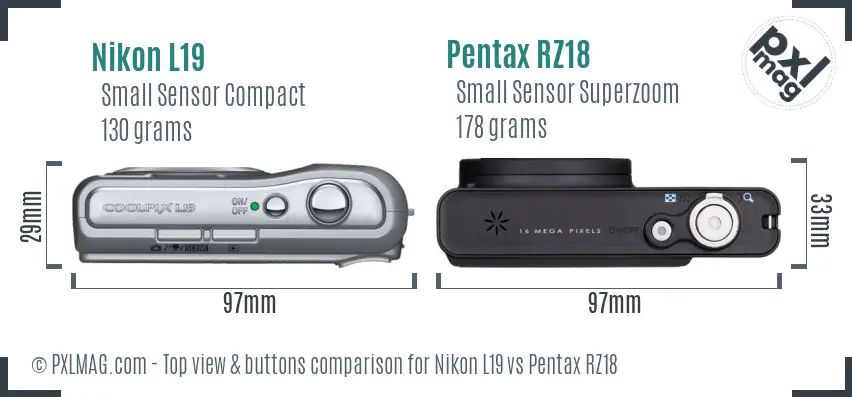 Nikon L19 vs Pentax RZ18 top view buttons comparison