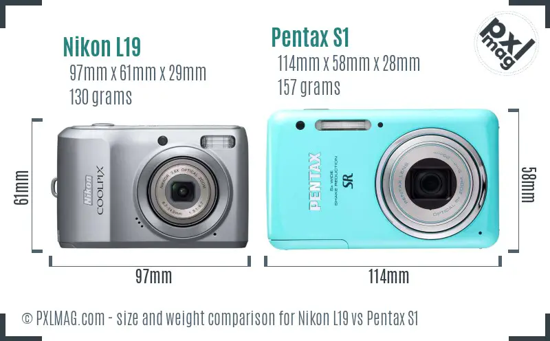 Nikon L19 vs Pentax S1 size comparison